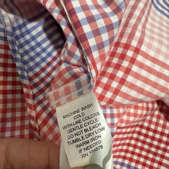 Vineyard Vines Whale Shirt Mens XS Gingham Check Plaid Button Front Red Blue - Picture 9 of 10